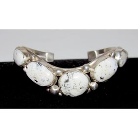 Navajo Davida Lister White Buffalo Cuff Bracelet 925 Sterling Silver Signed