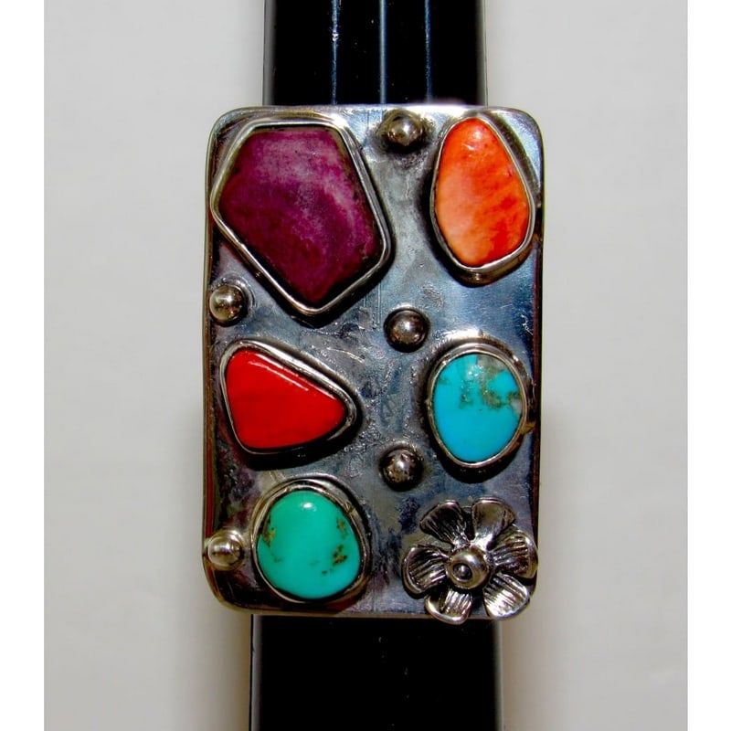 Navajo Orange Red Purple Spiny Cluster Ring Turquoise Sz 8 Sterling Silver (1 of 3)