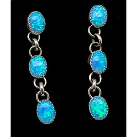 Zuni Opal Sterling Silver Dangle Statement Earrings A. Gasper