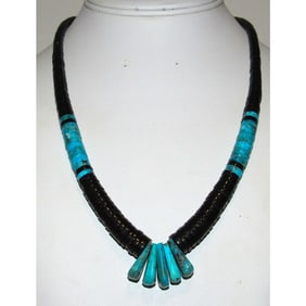 Santo Domingo Kingman Black Onyx Heishi Necklace Lupe Lovato