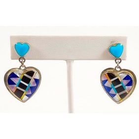 Vintage Navajo Sterling Silver Heart Dangle Earrings Sandra Kenton