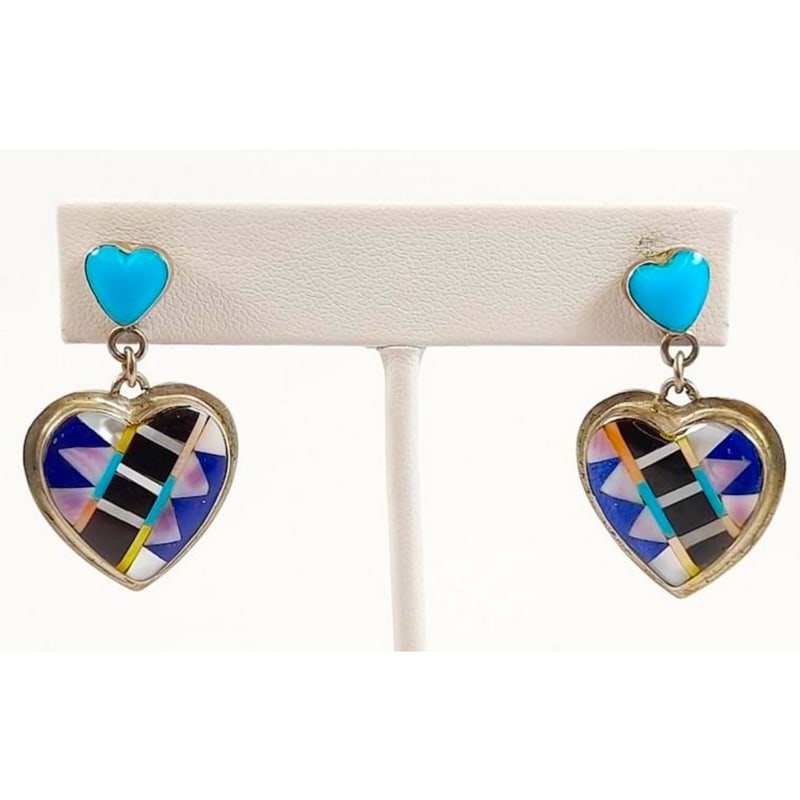 Vintage Navajo Sterling Silver Heart Dangle Earrings Sandra Kenton (1 of 3)