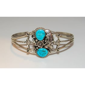Navajo Turquoise Cuff Bracelet Sterling Silver Native American