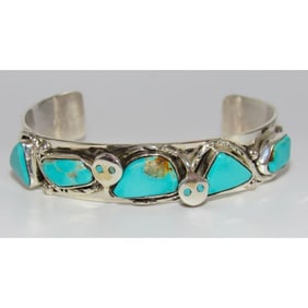 Zuni Snake Bracelet Royston Turquoise & Sterling Silver 7" Wrist