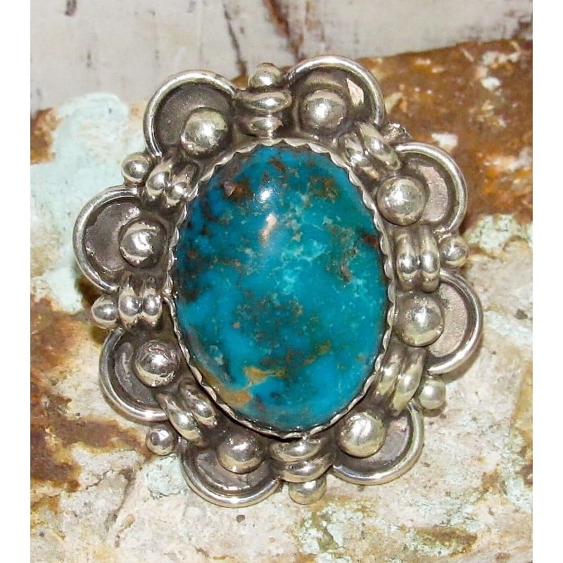 Massive Navajo Morenci Turquoise Ring Sz 8 Adjustable Adam Fierro (1 of 5)