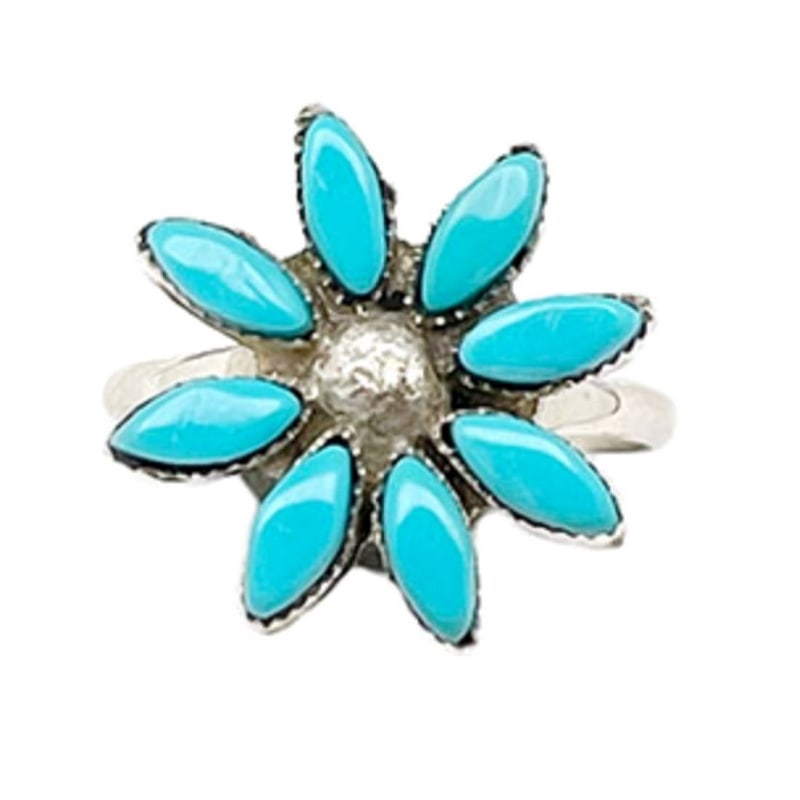 Zuni Sterling Silver Turquoise Cluster Ring Size 6 D Leekity (1 of 4)
