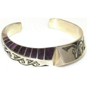 NAVAJO LONN PARKER Cuff Bracelet Sterling Silver Sugilite Signed Native American