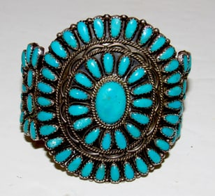 Vintage Navajo Larry Moses Begay Cluster Cuff Bracelet Sterling Silver Native