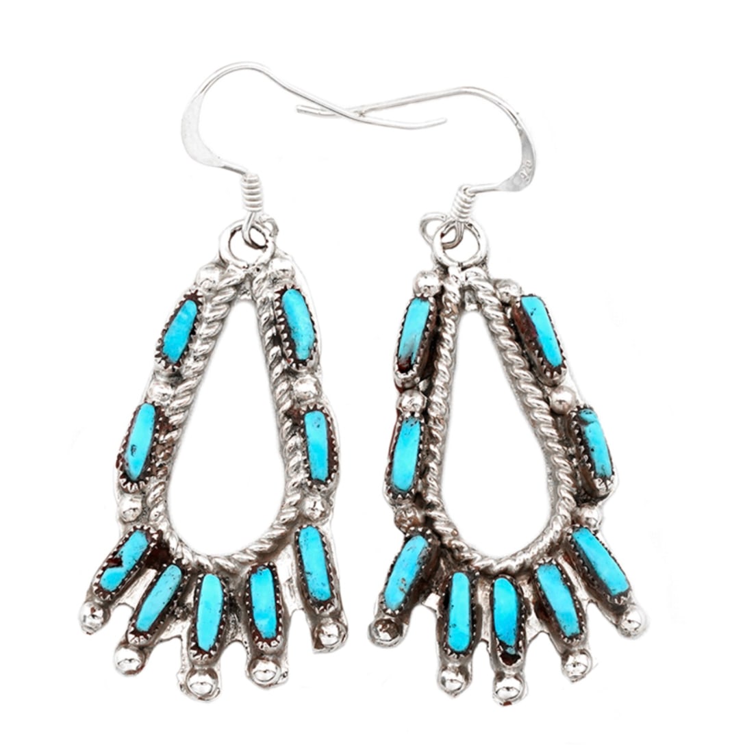 Zuni Turquoise Dangle Earrings Sterling Silver V. Yawakia (1 of 3)