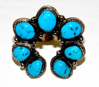 Navajo Naja Ring Size 7.5 Kingman Turquoise Statement Ring Native Signed