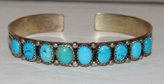 Vintage Navajo Blue Royston Turquoise Stacker Cuff Bracelet Sterling Silver
