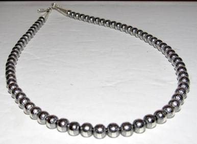 6mm Navajo Pearls Necklace Sterling Silver Stamped Beads Choker Necklace 18"L