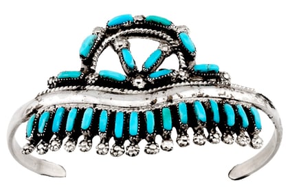 Vintage Zuni Petit Point Turquoise Cuff Bracelet Sterling Silver