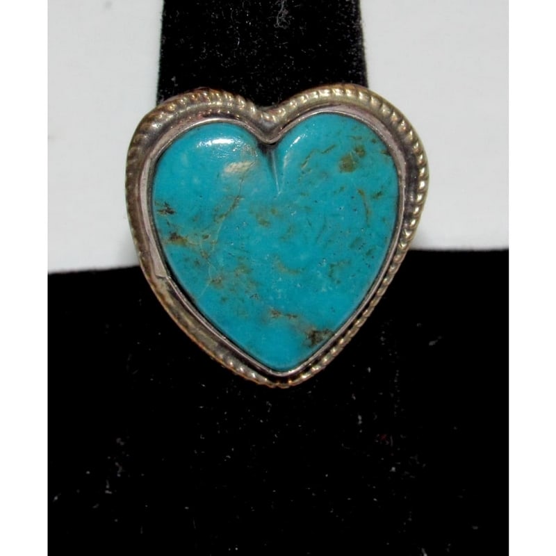 Navajo Royston Turquoise Heart Ring Sz 7 Sterling Silver Marcella James (1 of 5)