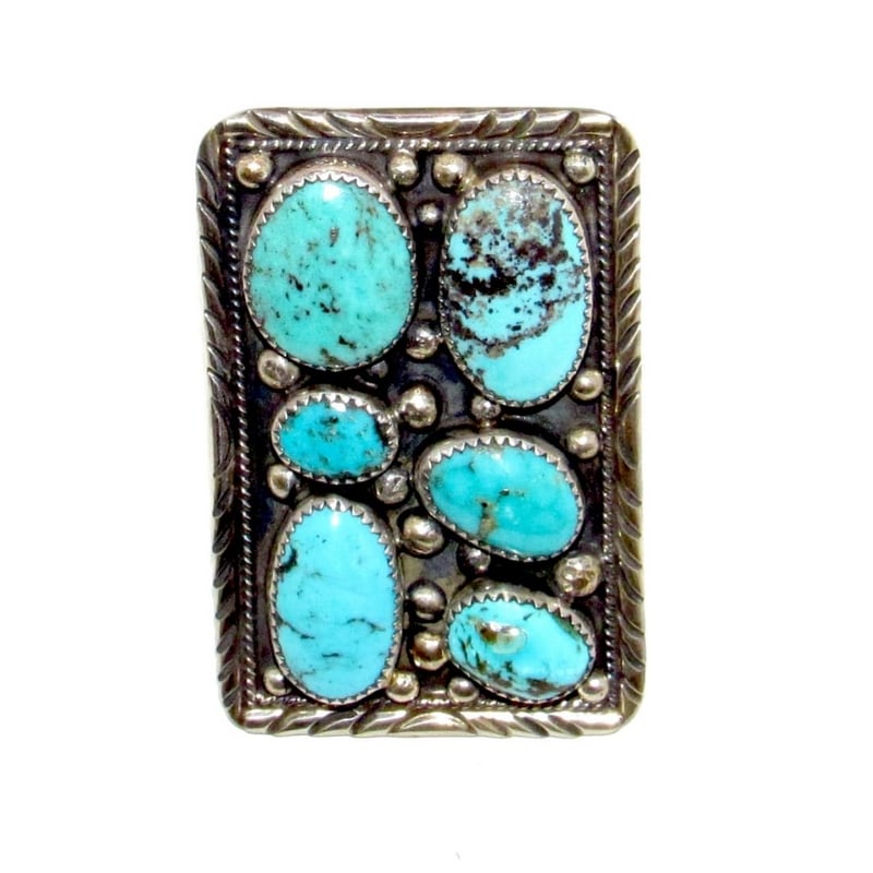 Massive Native American Kingman Turquoise Statement Ring Size 9 Sterling J. Trancosa (1 of 8)