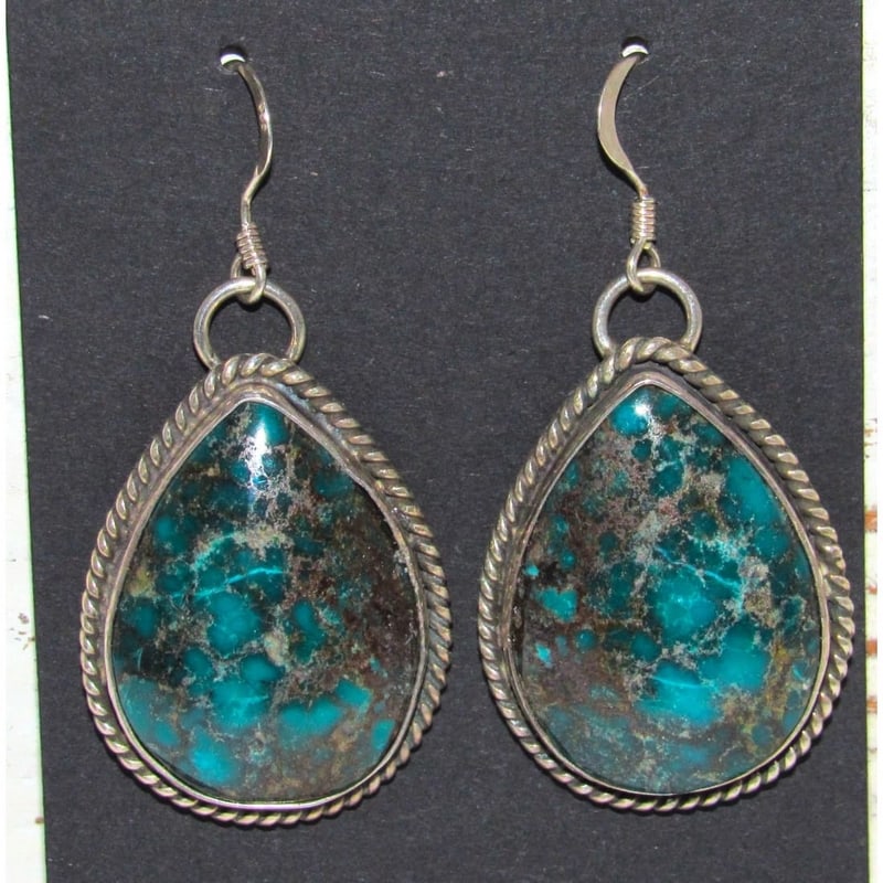 Navajo Stormy Mountain Turquoise Dangle Earrings Sterling L. Robert (1 of 4)
