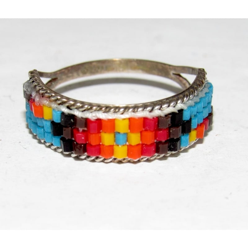 Vintage Navajo Beaded Sterling Silver Ring Size 7 (1 of 3)