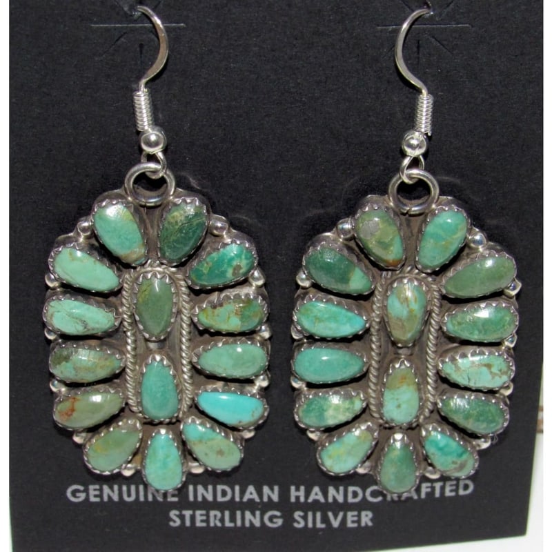 Navajo Turquoise Cluster Dangle Earrings Sterling Silver Signed Native American (1 of 3)