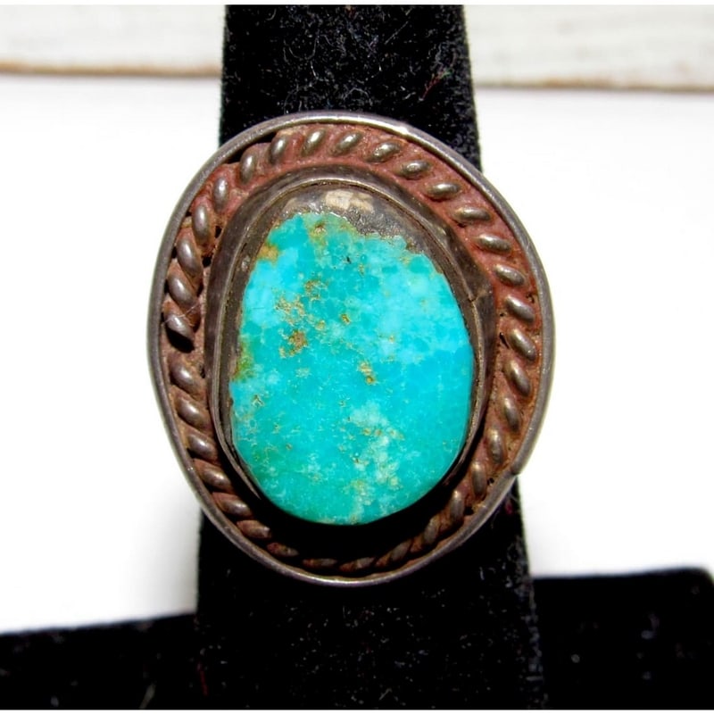 Old Pawn Navajo Turquoise Ring Size 5 Sterling Silver Native Vintage (1 of 6)