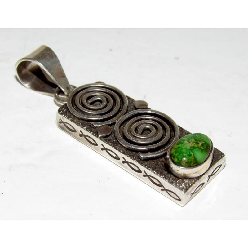 Navajo Alex Sanchez Petroglyph Nugget Pendant Sterling Silver Turquoise (1 of 5)