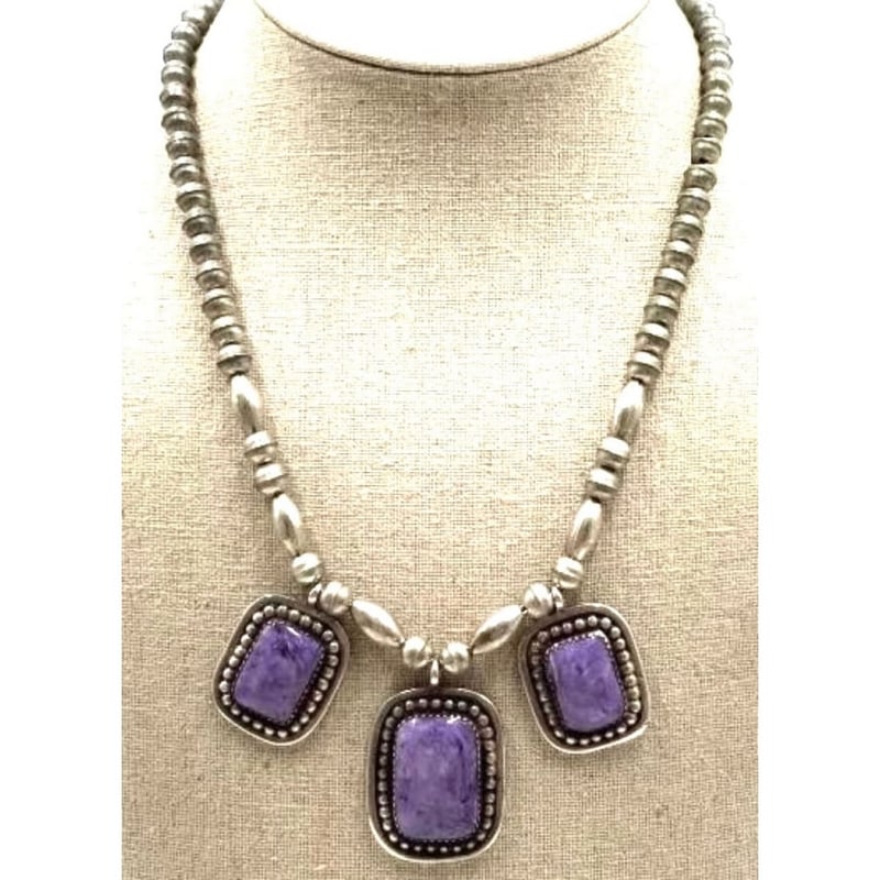 Vintage Navajo Sterling Silver Purple Charoite Necklace Navajo Pearls Arnold Goodluck (1 of 8)