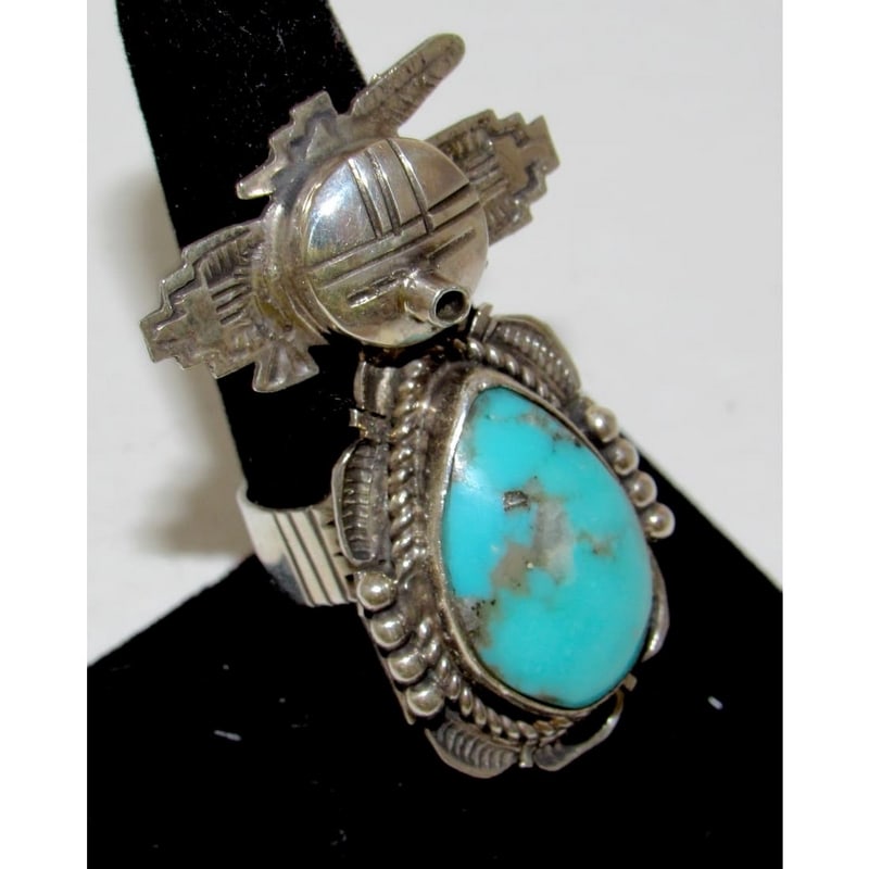 Navajo Kachina Ring Sz 8 Kingman Turquoise Sterling Bennie Ration Signed (1 of 5)