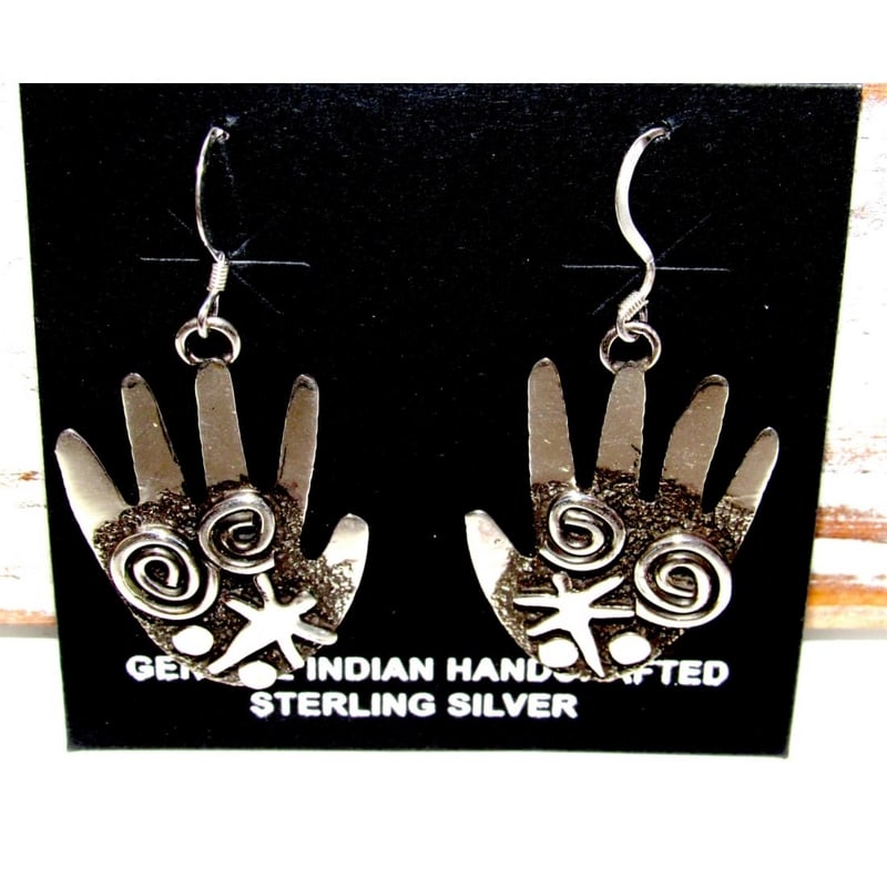Navajo Alex Sanchez Petroglyph Dangle Healing Hands Earrings Sterling Silver (1 of 4)