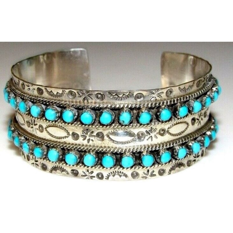 Zuni Sleeping Beauty Mine Snake Eye Turquoise Cuff Bracelet Sterling Signed (1 of 4)