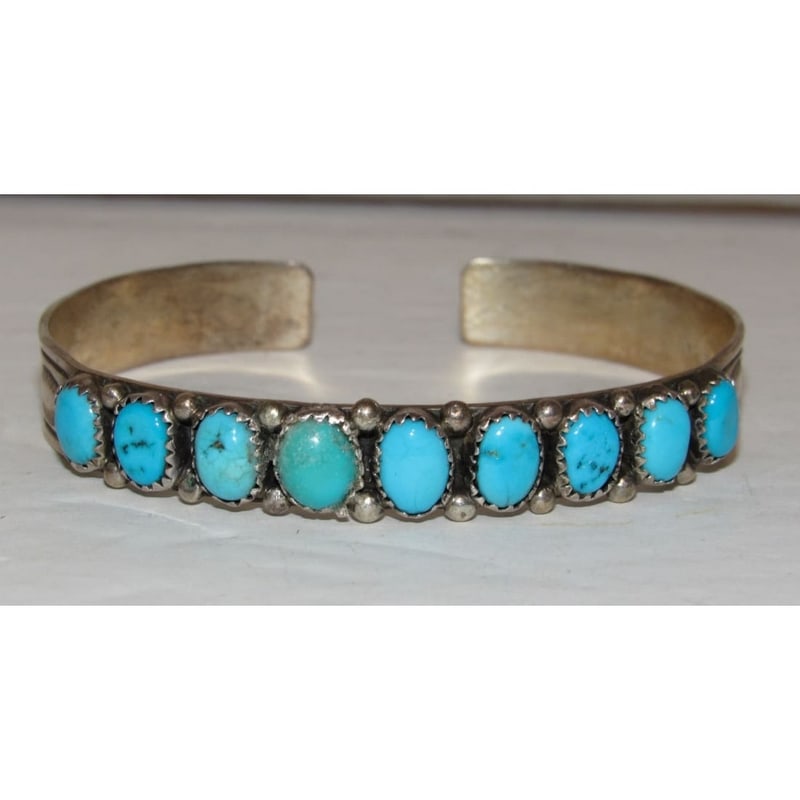 Vintage Navajo Blue Royston Turquoise Stacker Cuff Bracelet Sterling Silver: Vintage sterling silver and blue Royston turquoise Native American Navajo stacker cuff bracelet. Traditional hand etched design, accented with a gorgeous.. The inside circumference is about 7" includi