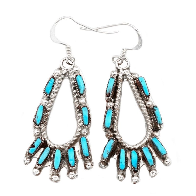 Zuni Turquoise Dangle Earrings Sterling Silver V. Yawakia: For your consideration is a pair of these exceptional Zuni sterling silver and Sleeping Beauty mine turquoise dangle earrings by the collectible Zuni artist Veronica Yawakia. These fab quality