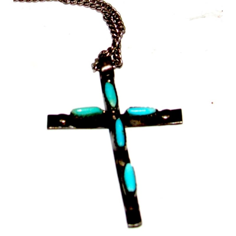 Vintage Zuni Turquoise Cross Pendant Sterling Silver Native American (1 of 4)