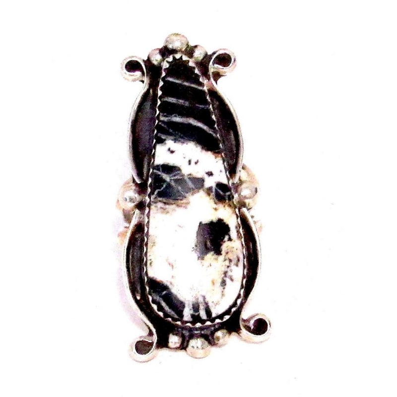 Navajo White Buffalo Ring Sz 6 Sterling Silver M. James (1 of 7)