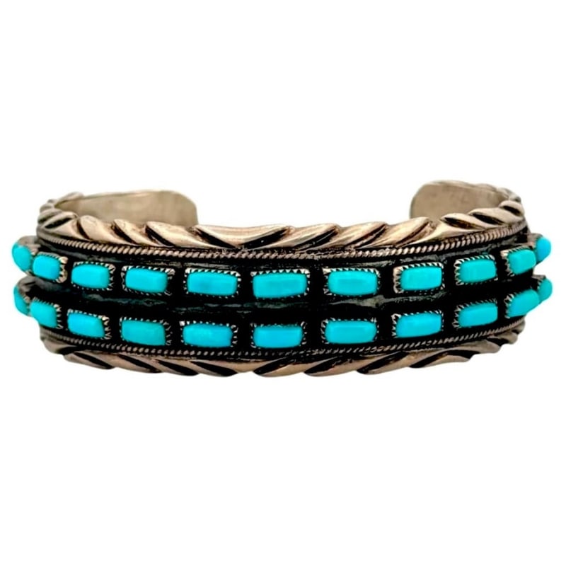 Vintage Navajo Kingman Turquoise Cuff Bracelet Sterling Silver 7" (1 of 4)