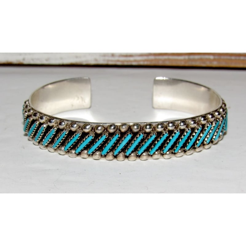 Vintage Zuni Petit Point Turquoise Cuff Bracelet Sterling Silver AV Nastacio (1 of 5)