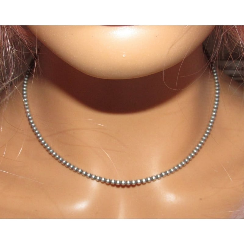Navajo Pearls Necklace 3mm Sterling Silver Beads Necklace 18"L: Stunning 3mm Navajo pearls necklace. Measures about 18" long with hook & eye closure. Gorgeous, elegant & timeless piece that is sure to complement any outfit. Wonderful gift for anyone or yourself! :