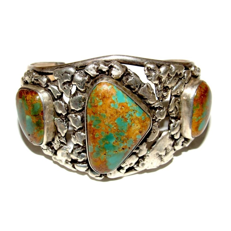 Navajo Royston Turquoise Statement Cuff Bracelet Sterling Silver Mary Chavez (1 of 6)