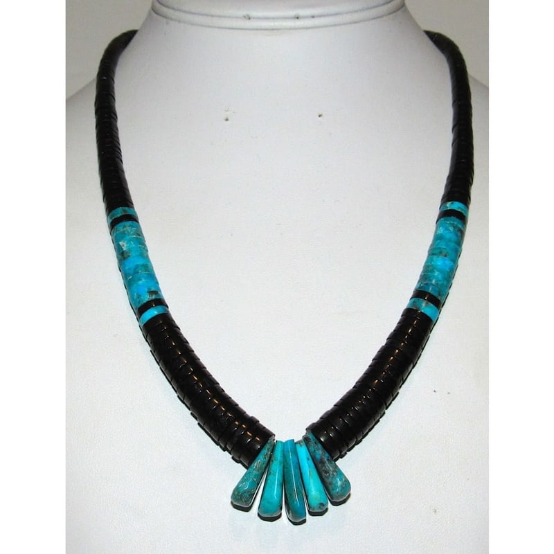 Santo Domingo Kingman Black Onyx Heishi Necklace Lupe Lovato (1 of 4)