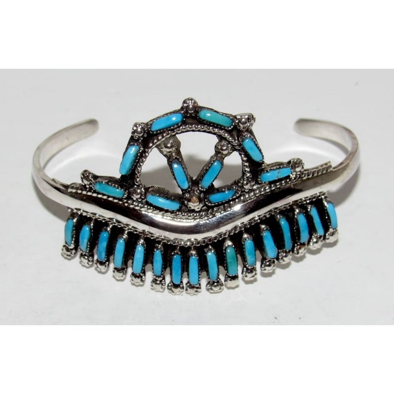 Vintage Zuni Petit Point Turquoise Cuff Bracelet Sterling Silver (1 of 5)