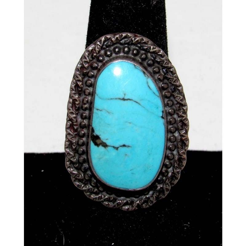 Old Pawn Navajo Cerillos Turquoise Silver Ring Size 7 (1 of 5)