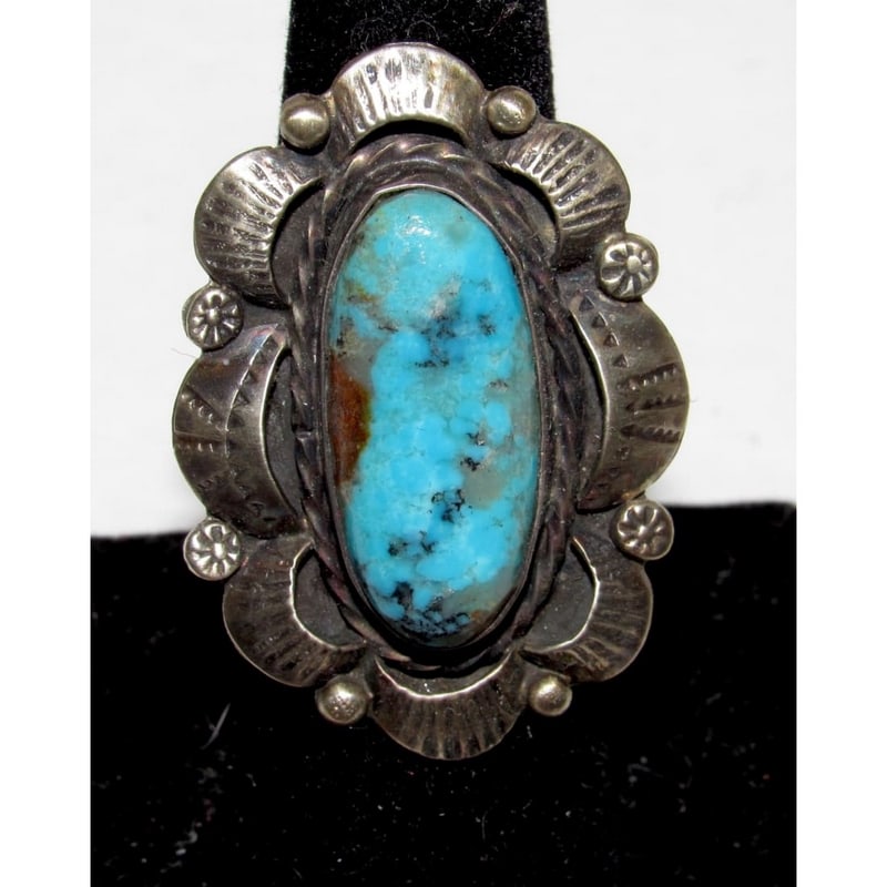 Navajo Kingman Turquoise Statement Ring Sz 6.5 Sterling Silver (1 of 6)