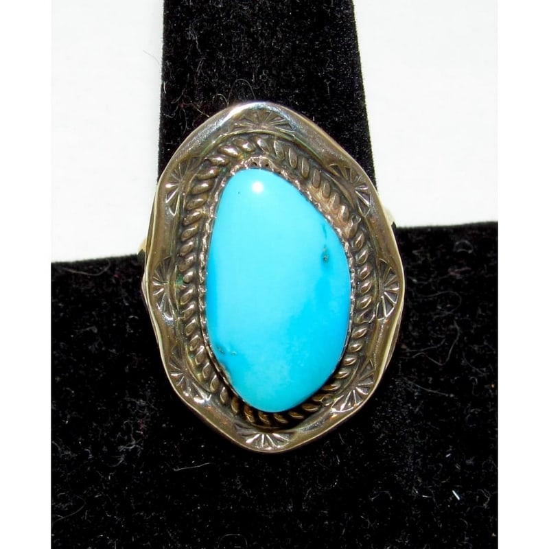 Navajo Blue Royston Turquoise Ring Size 10 Sterling Silver Signed (1 of 5)