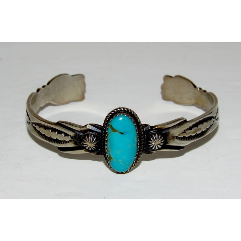 Navajo Royston Turquoise Stacker Cuff Bracelet Sterling Silver Martha Cayatineto (1 of 3)