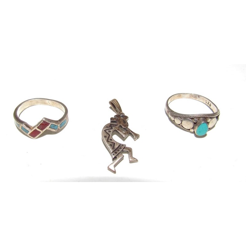 Vintage Southwest Native American Kokopelli Pendant and Rings Lot Sterling Silver (1 of 4)