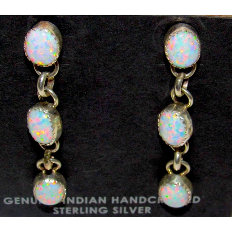 Zuni Opal Sterling Silver Dangle Statement Earrings A. Gasper (1 of 3)