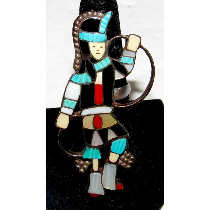 Vintage Zuni Inlay Hoop Dancer Ring Size 7 Sterling Silver Janet Amesoli (1 of 7)