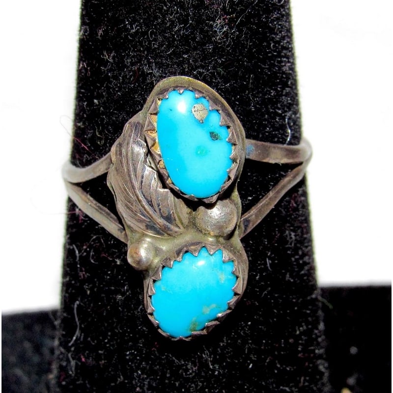 Old Pawn Navajo Turquoise Blossom Ring Size 6 Sterling Silver (1 of 4)