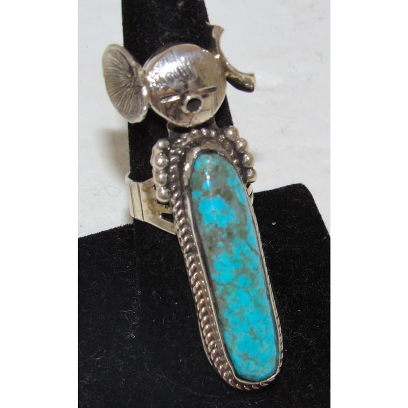 Navajo Kachina Ring Sz 8 Numer 8 Turquoise Sterling Bennie Ration (1 of 5)