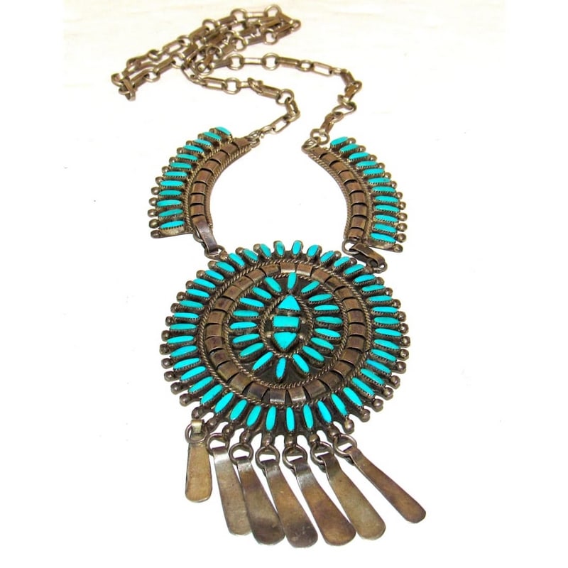 Old Pawn Zuni Turquoise Petit Point Cluster Necklace Sterling Silver by Etsate (1 of 5)