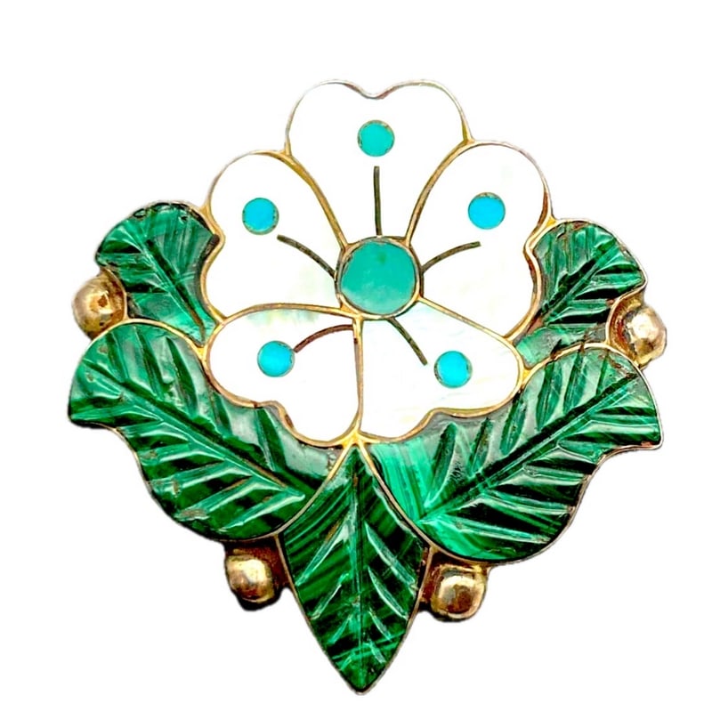 Old Pawn Zuni Inlay Desert Flower Pin Brooch Pendant S. Wallace (1 of 4)