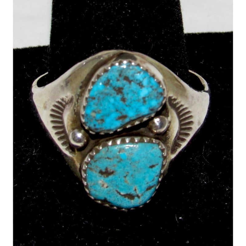 Navajo Kingman Turquoise Men Ring Size 15 Sterling Silver Signed (1 of 4)